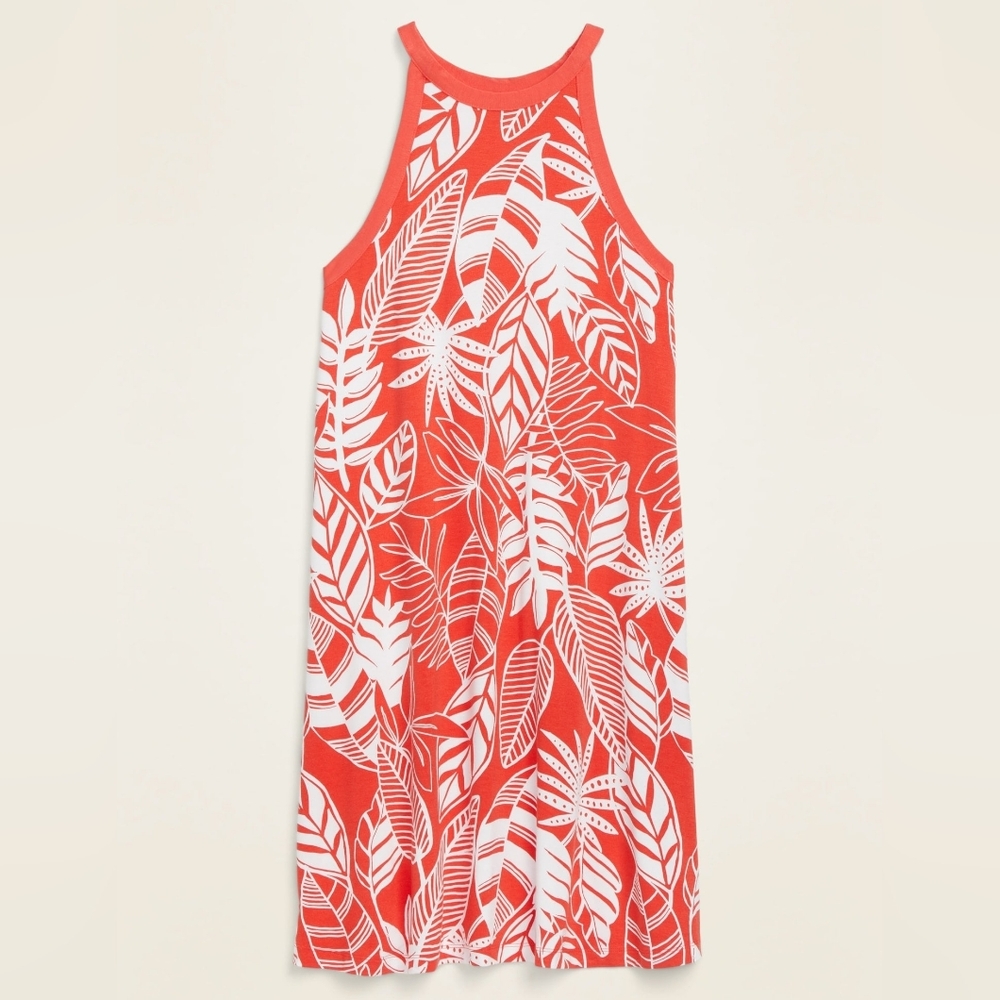 Old Navy Red Lightweight Stretchy Tropical Floral Halter Dress Size M